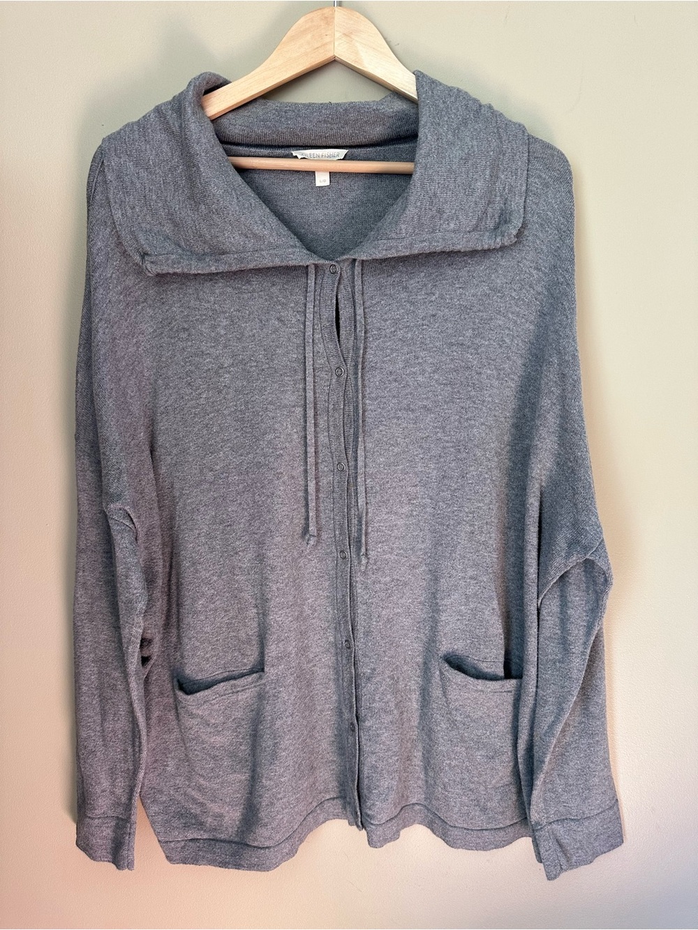 Eileen Fisher Organic Cotton Button Up Sweater Cardigan Gray Sz L